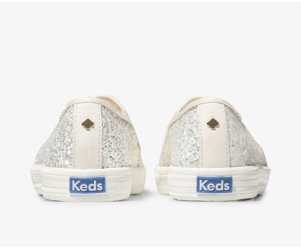 Womens Keds Slip Ons - Kate Spade new york Double Decker Glitter - White - 4162-SXUJL